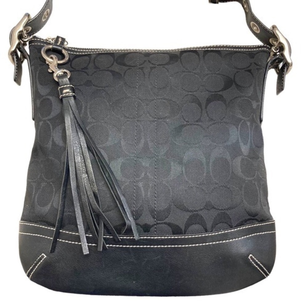 Coach Black Signature Jacquard Crossbody with Leather Trim - Picture 2 of 4